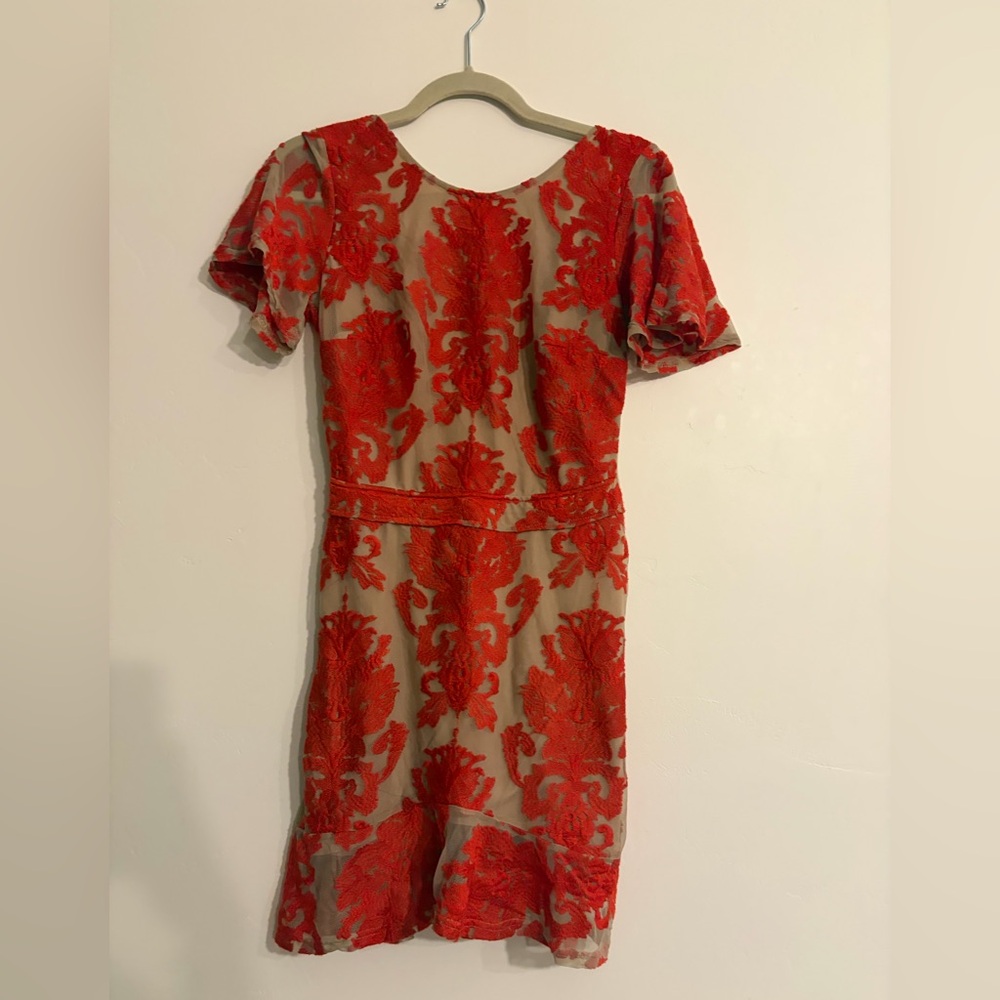 For Love & Lemons San Marcos Mini Dress in red extra small Lace with back cutout
